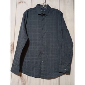 Tasso Elba Shirt Men's Large Blue Windowpane Button‎ Front Long Sleeve